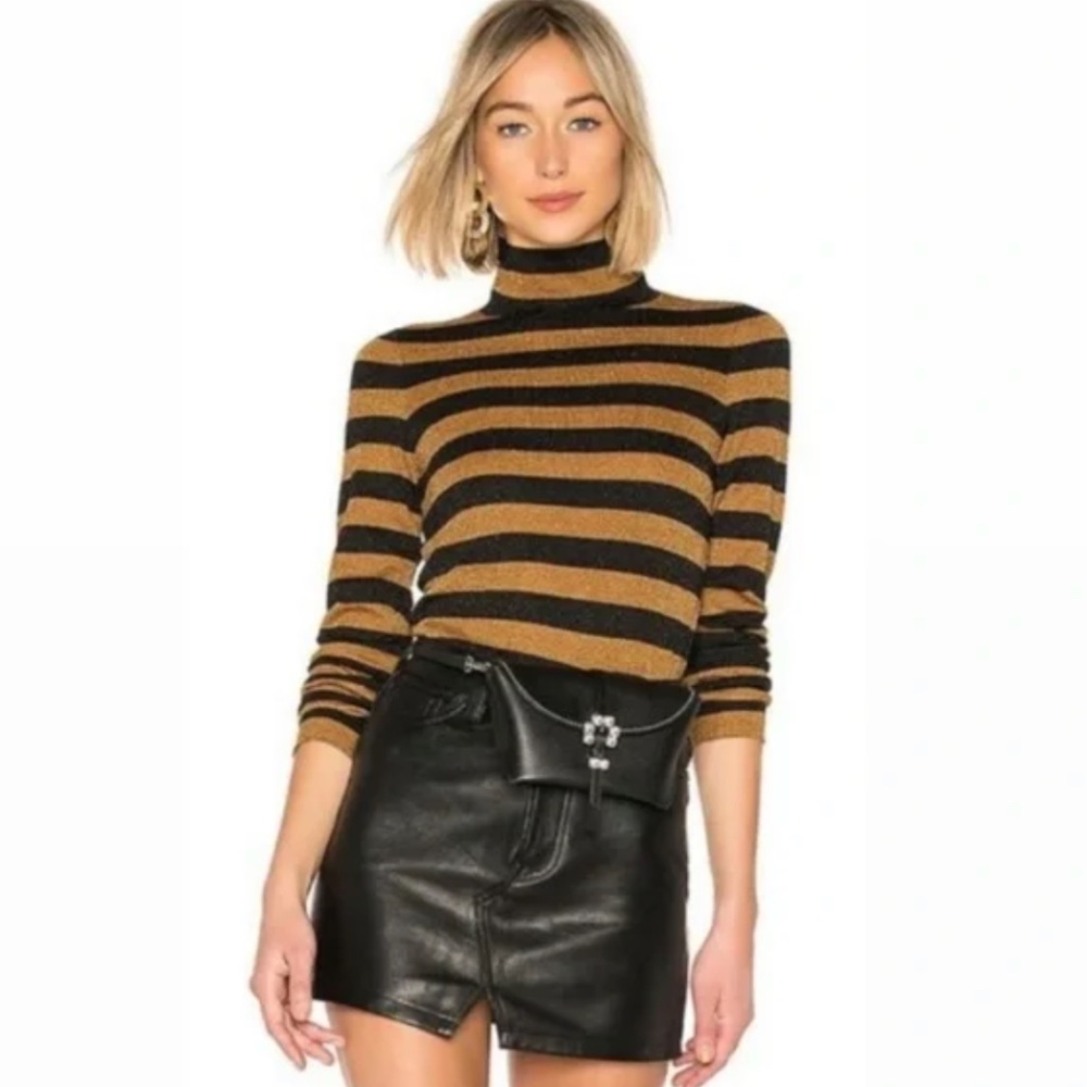 Alice and Olivia Striped Metallic Top Turtleneck